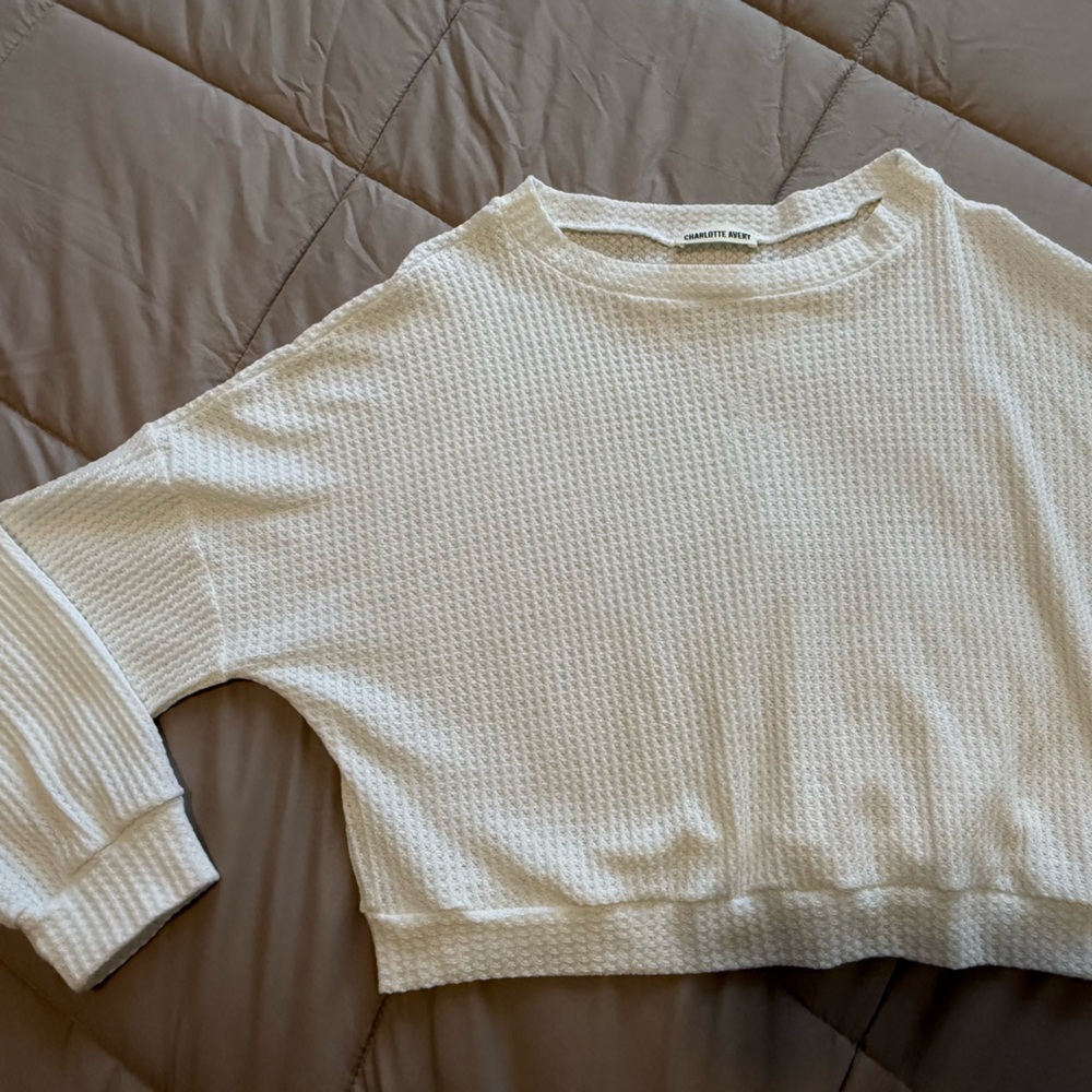 White Waffle Knit Women's Top